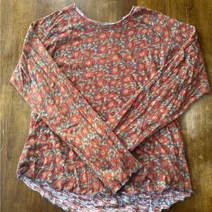 NATURAL LIFE Red and Blue Floral Long Sleeve Top